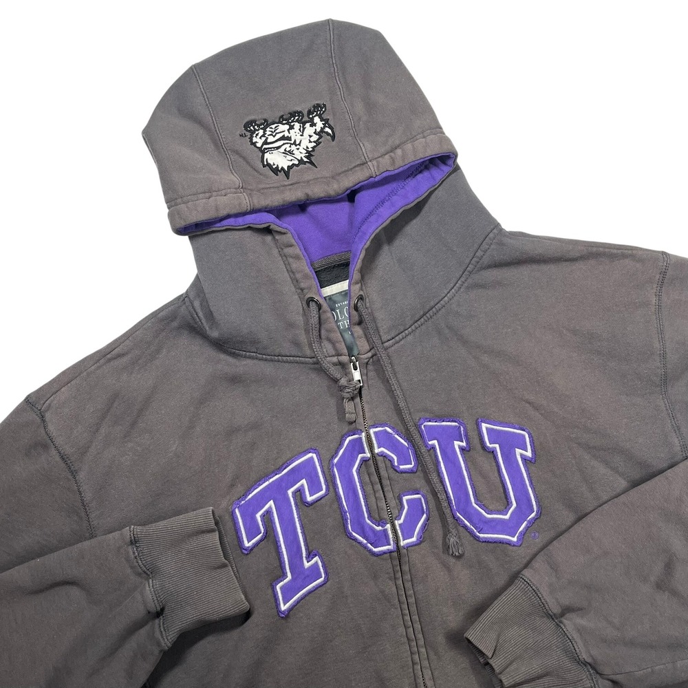 Colosseum TCU Hoodie Men 2XL Grey Purple Zip Up Horned Frogs * Flaws